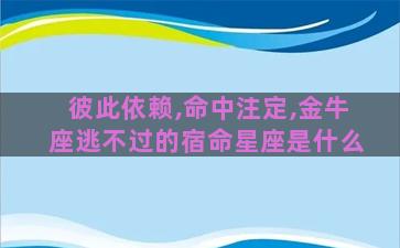 彼此依赖,命中注定,金牛座逃不过的宿命星座是什么