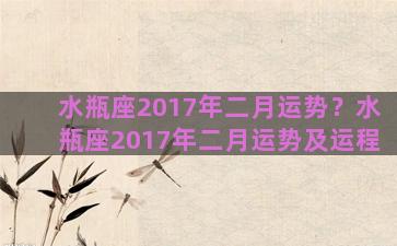 水瓶座2017年二月运势？水瓶座2017年二月运势及运程